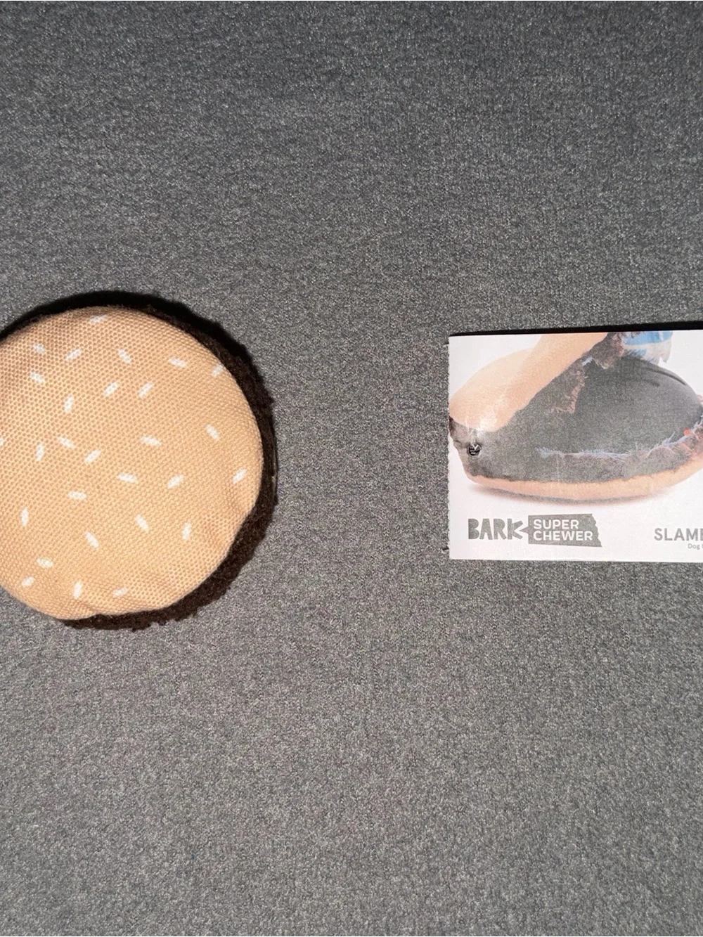 Bark Plush Burger Dog Toy in Tan and Brown